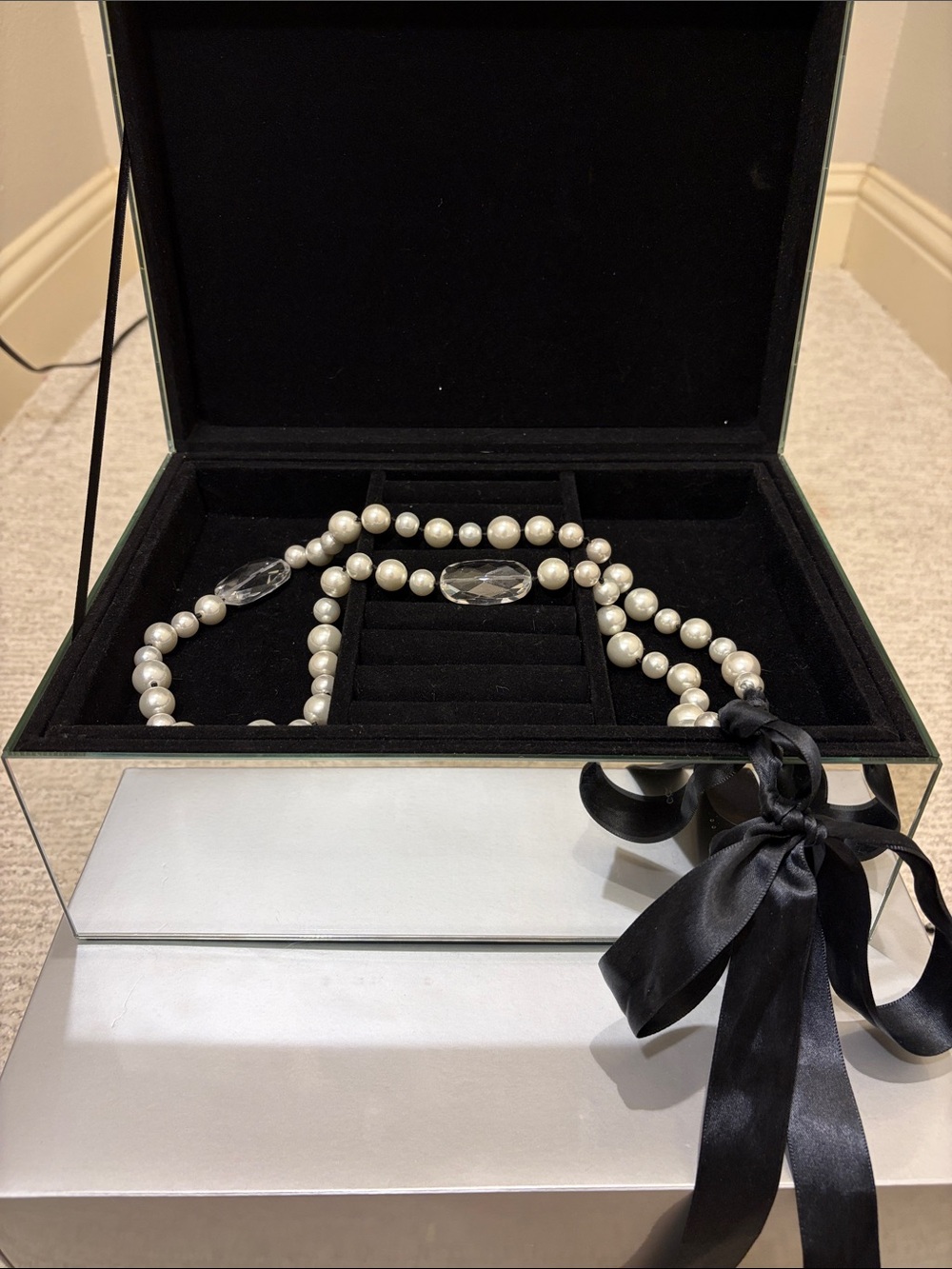 White House Black Market Faux Pearl and Crystal Strand Necklace in White